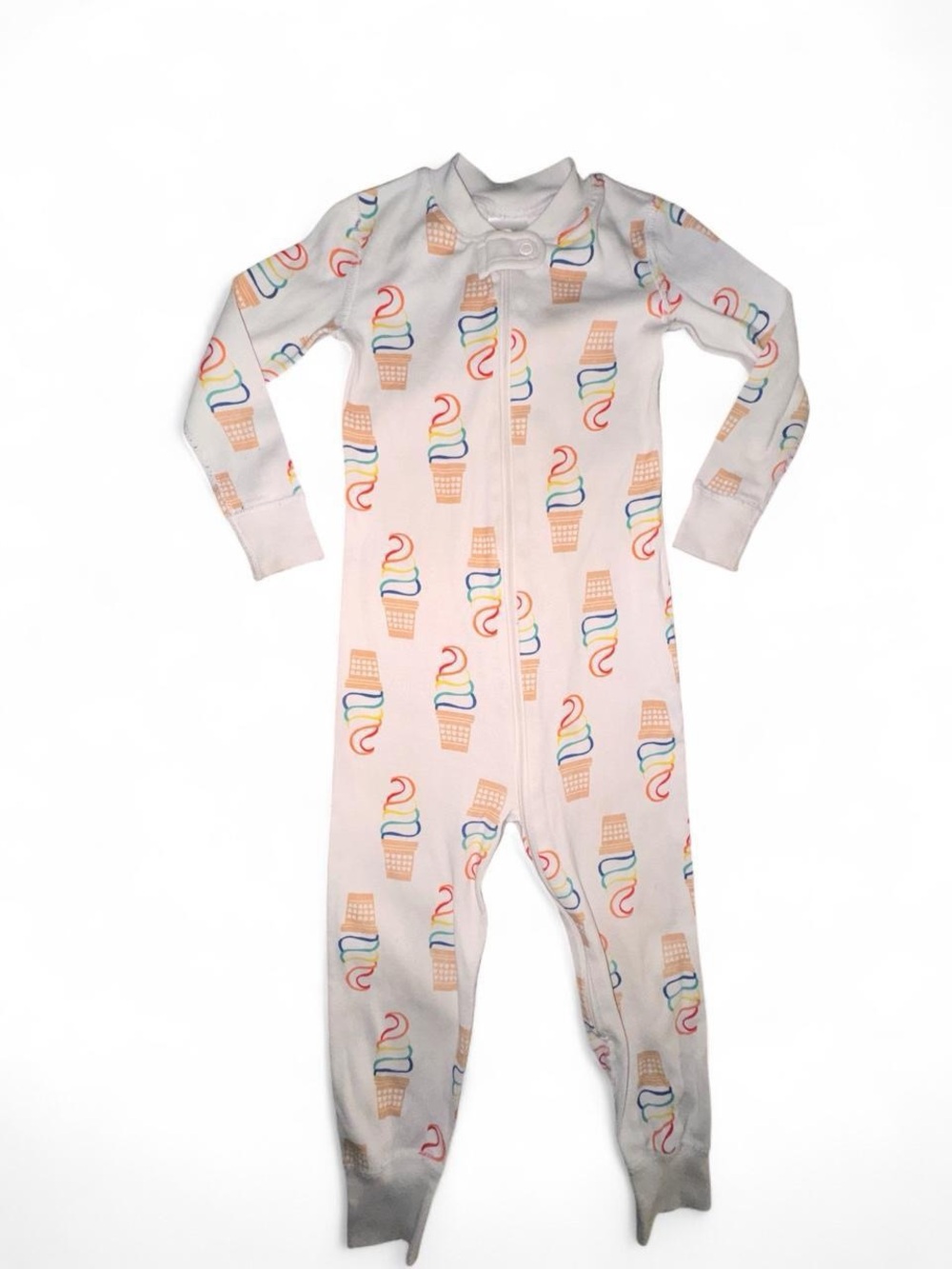 Hanna Andersson White Ice Cream Cone Print Footed One-Piece